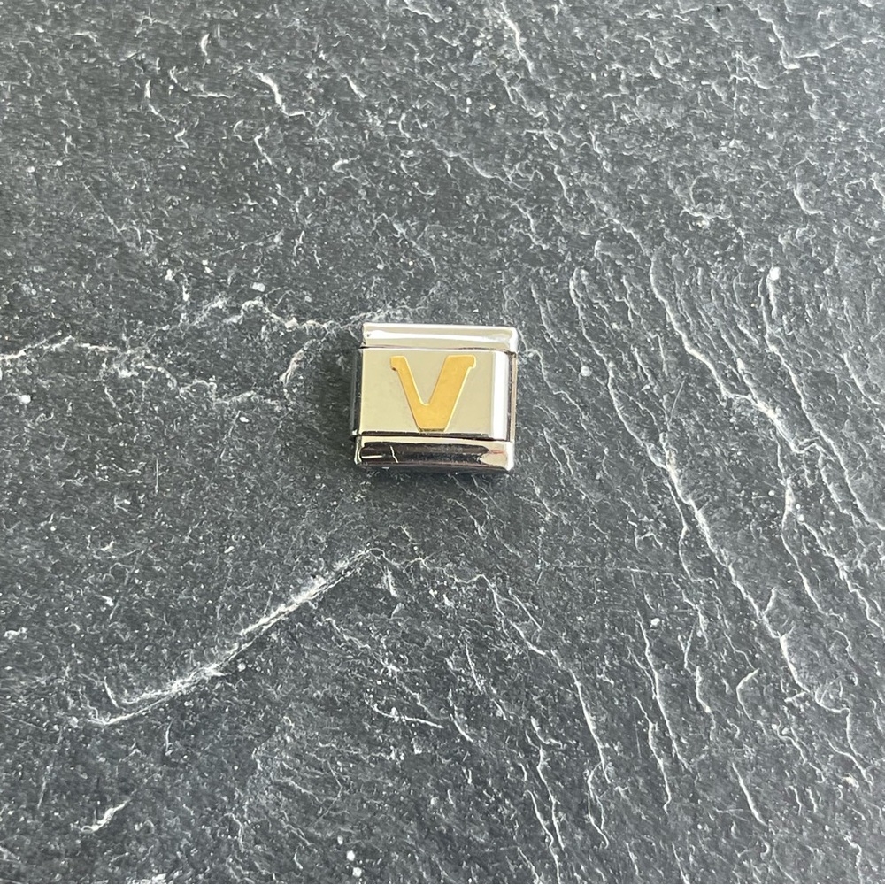 Zoppini Stainless Steel and Gold Initial 'V' Charm